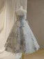 Chic / Beautiful Grey Beading Glitter Flower Birthday Flower Girl Dresses 2024 A-Line / Princess Scoop Neck Sleeveless Backless Bow Floor-Length / Long Tulle