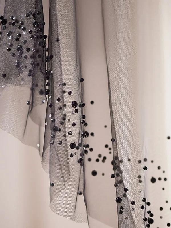 Modest / Simple Black Rhinestone Tulle shawl 2025