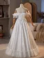 Vintage / Retro White Lace Flower Satin Wedding Dresses 2025 A-Line / Princess Off-The-Shoulder Sleeveless Backless Floor-Length / Long