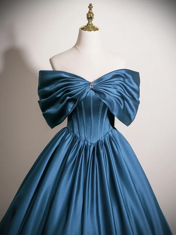Vintage / Retro Navy Blue Prom Dresses 2025 Ball Gown Strapless Bow Sleeveless Backless Prom Formal Dresses