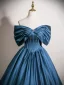 Vintage / Retro Navy Blue Prom Dresses 2025 Ball Gown Strapless Bow Sleeveless Backless Prom Formal Dresses