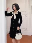 Elegant Black Velour Homecoming Graduation Dresses 2022 A-Line / Princess Scoop Neck Bow Long Sleeve Knee-Length Formal Dresses