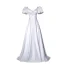 Elegant Ivory Satin Prom Dresses 2022 A-Line / Princess V-Neck Short Sleeve Backless Floor-Length / Long Prom Formal Dresses