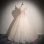 Elegant Champagne Beading Sequins Lace Flower Appliques Prom Dresses 2024 Ball Gown Off-The-Shoulder Sleeveless Backless Floor-Length / Long Prom Formal Dresses