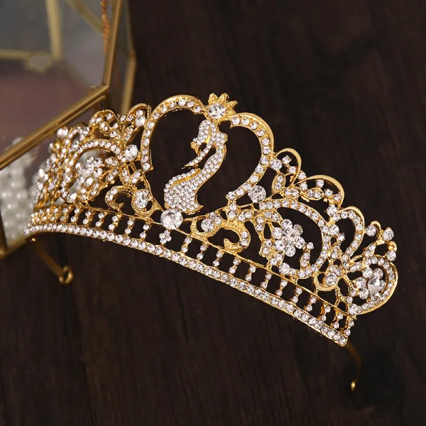 Niezwykły Złote Rhinestone Stop Ozdoby Do Włosów Ślubne 2022 Ślub Tiara