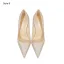 Chic / Beautiful Champagne Glitter Evening Party Pumps 2026 Leather 12 cm Stiletto Heels Pointed Toe Pumps High Heels