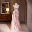 Sexy Pearl Pink Pearl Satin Prom Dresses 2024 Trumpet / Mermaid Strapless Sleeveless Backless Floor-Length / Long Prom Formal Dresses