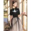 Style Chinois Noire Faux Diamant Paillettes Robe De Bal 2023 Princesse Col Haut Manches Courtes Longue Robe De Ceremonie