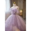 Elegant Lavender Cascading Ruffles Appliques Prom Dresses 2023 Ball Gown Off-The-Shoulder Sleeveless Pearl Backless Sash Sweep Train Prom Formal Dresses