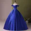 Vintage / Retro Royal Blue Satin Prom Dresses 2024 Ball Gown Off-The-Shoulder Sleeveless Backless Floor-Length / Long Prom Formal Dresses