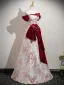 Élégant Bordeaux Appliques Impression Robe De Bal 2025 Princesse De l'épaule Manches Courtes Dos Nu Longue Robe De Ceremonie