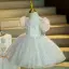 Fashion White Glitter Spotted Birthday Flower Girl Dresses 2022 Ball Gown Scoop Neck Puffy Short Sleeve Short Flower Girl Dresses