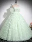 Elegant Sage Green Sequins Butterfly Appliques Prom Dresses 2024 Ball Gown Off-The-Shoulder Short Sleeve Backless Floor-Length / Long Prom Formal Dresses