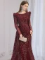 High-end Burgundy Beading Rhinestone Evening Dresses 2023 Trumpet / Mermaid Scoop Neck Long Sleeve Floor-Length / Long Evening Party Formal Dresses