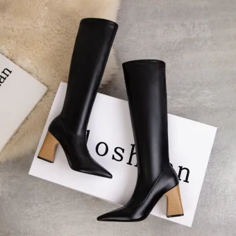 Chic Beautiful Black Street Wear Womens Boots 2022 8 Cm Thick Heels Pointed Toe Boots