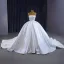 High-end Ivory Satin Lace Flower Wedding Dresses 2023 Ball Gown Strapless Sleeveless Backless Royal Train Wedding