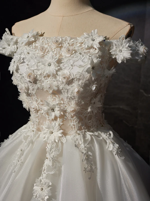 Charmant Blanche Perle Faux Diamant En Dentelle Fleur Appliques Robe De Mariée Courte 2024 De l'épaule Sans Manches Dos Nu Courte Robe De Mariée