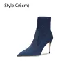 Fashion Navy Blue Street Wear Leather Fall Winter Womens Boots 2024 10 cm Stiletto Heels Pointed Toe Boots