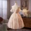 Flower Fairy Champagne Beading Sequins Pearl Lace Flower Homecoming Graduation Dresses 2025 Ball Gown Off-The-Shoulder Short Sleeve Backless Knee-Length Formal Dresses