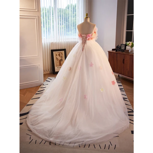 Blumenfee Rosa Applikationen Ballkleider 2023 Ballkleid Bandeau Ärmellos Rückenfreies Hof-Schleppe Ball Festliche Kleider
