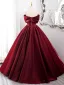 Chic / Beautiful Burgundy Satin Prom Dresses 2024 Ball Gown Off-The-Shoulder Sleeveless Backless Floor-Length / Long Prom Formal Dresses