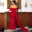 Elegant Red Evening Dresses 2022 Trumpet / Mermaid Bow Off-The-Shoulder Short Sleeve Backless Floor-Length / Long Evening Party Formal Dresses
