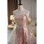 Glitzernden Pailletten Rose Gold Ballkleider 2023 A Linie Off Shoulder Ärmellos Rückenfreies Sweep / Pinsel Zug Ball Festliche Kleider