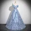 Chic / Beautiful Sky Blue Lace Flower Sequins Prom Dresses 2025 A-Line / Princess Off-The-Shoulder Sleeveless Backless Floor-Length / Long Prom Formal Dresses