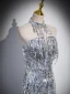 Scintillantes Sexy Argenté Paillettes Gland Robe De Soirée 2024 Trompette / Sirène Col Haut Sans Manches Dos Nu Longue Soirée Robe De Ceremonie