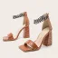 Sexy Braun Abend Sandalen Damen 2022 Metall Knöchelriemen 10 cm Thick Heels Peeptoes Sandaletten Hochhackige