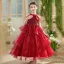 Chic / Beautiful Red Beading Sequins Cascading Ruffles Birthday Flower Girl Dresses 2025 Ball Gown Scoop Neck Sleeveless Floor-Length / Long