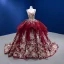 High-end Vintage / Retro Burgundy Sequins Lace Flower Prom Dresses 2022 Ball Gown Cascading Ruffles Spaghetti Straps Sleeveless Backless Chapel Train Prom