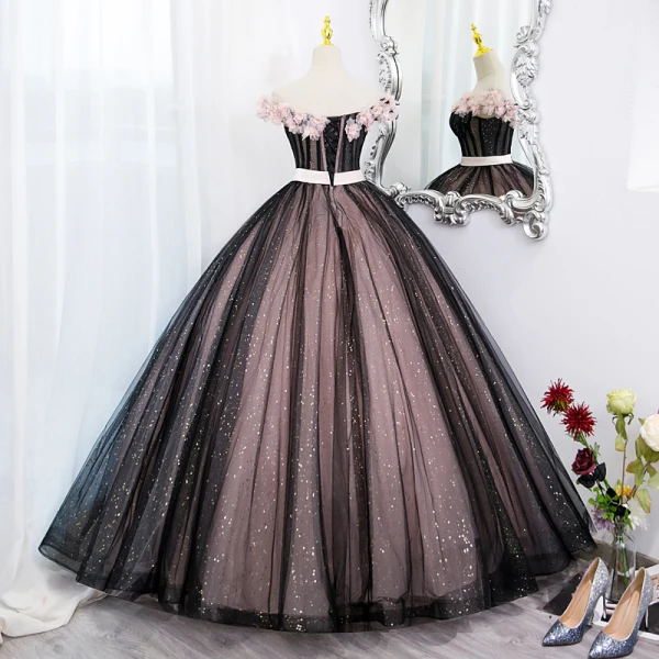 Elegant Tan Rhinestone Sequins Appliques Prom Dresses 2022 Ball Gown Off-The-Shoulder Sleeveless Backless Sash Floor-Length / Long Prom Formal Dresses