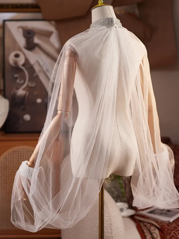 Charming White Handmade Rhinestone Prom shawl 2025