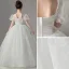 Chic / Beautiful White Pearl Wedding Flower Girl Dresses 2022 Ball Gown Square Neckline Puffy Short Sleeve Backless Floor-Length / Long Flower Girl Dresses