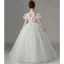 Chic / Beautiful White Pearl Wedding Flower Girl Dresses 2022 Ball Gown Square Neckline Puffy Short Sleeve Backless Floor-Length / Long Flower Girl Dresses
