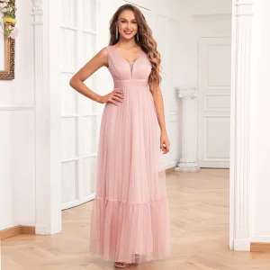 Chic Belle Rougissant Rose Robe De Bal 2024 Princesse V Cou Sans Manches Dos Nu Longue Promo Robe De Ceremonie