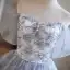 Charming Grey Lace Flower Sequins Homecoming Graduation Dresses 2024 Ball Gown Off-The-Shoulder Short Sleeve Backless Knee-Length Formal Dresses