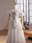 Chic / Belle Gris Appliques Paillettes Robe De Bal 2025 Princesse De l'épaule Sans Manches Dos Nu Longue Robe De Ceremonie