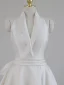 Fashion White Satin Evening Dresses 2023 A-Line / Princess Halter Sleeveless Backless Bow Sash Sweep Train Evening Party Formal Dresses