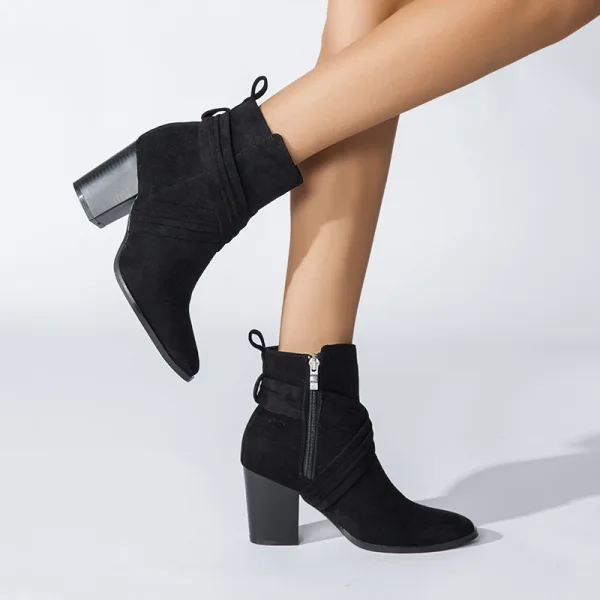Fine Brun Vinter Gateklær Suede Boots Dame 2023 8 cm Tykk Hæler Spisse Boots