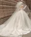 Vintage Ivoor Het Drukken Satijn Royal Train Trouwjurken 2024 Baljurk Strapless Mouwloos Ruglooze Huwelijk