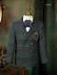 Ink Blue Plaid 6-piece Boys Wedding Suits 2022 Long Sleeve Body Jewellery Coat Pants Shirt Tie Vest