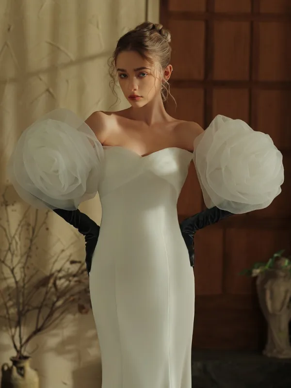 Audrey Hepburn Stil Svart Håndlaget Blomst Bryllup Brudehansker 2025