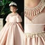 Chic / Beautiful Blushing Pink Pearl Tassel Rhinestone Birthday Flower Girl Dresses 2022 Satin Ball Gown Scoop Neck Short Sleeve Floor-Length / Long Flower Girl Dresses