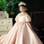 Chic / Beautiful Blushing Pink Pearl Tassel Rhinestone Birthday Flower Girl Dresses 2022 Satin Ball Gown Scoop Neck Short Sleeve Floor-Length / Long Flower Girl Dresses
