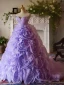 Flower Fairy Lavender Rose Prom Dresses 2024 Ball Gown Strapless Sleeveless Backless Sweep Train Prom Formal Dresses