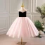 Elegant Blushing Pink Rhinestone Birthday Flower Girl Dresses 2023 Ball Gown Scoop Neck Sleeveless Backless Tea-length