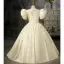 Elegant Champagne Satin Birthday Flower Girl Dresses 2022 Ball Gown Pearl Scoop Neck Puffy Short Sleeve Bow Backless Floor-Length / Long Flower Girl Dresses