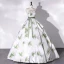 Elegant White Satin Printing Prom Dresses 2022 Ball Gown Strapless Sleeveless Backless Bow Sash Floor-Length / Long Formal Dresses